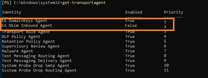 DKIM transport agent priority