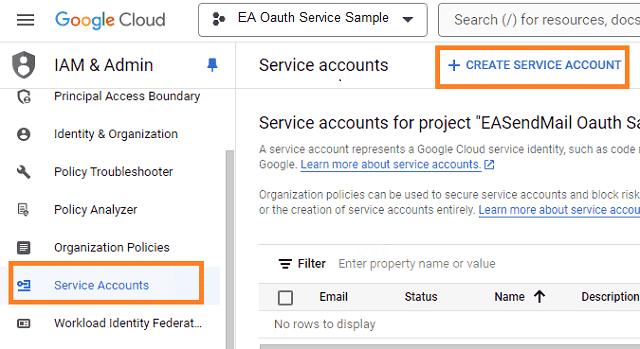 create service account in google developers console