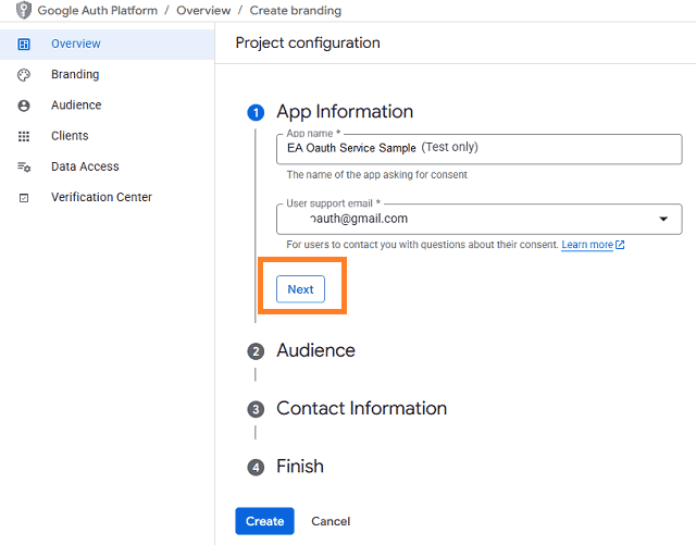 create app in google oauth consent