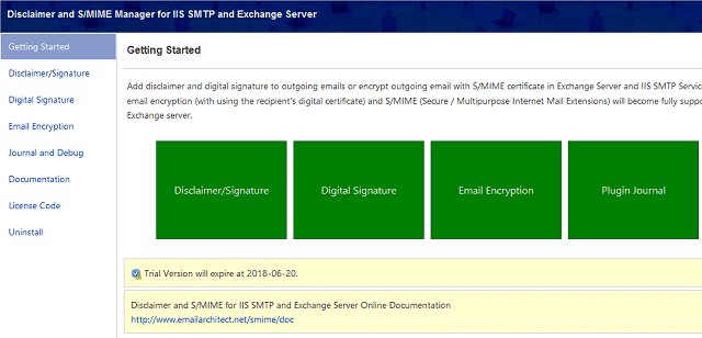 Disclaimer and S/MIME manager for Exchange Server
